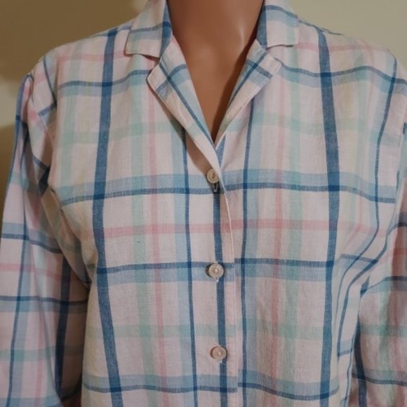 NAPA VALLEY PASTEL PINK BLUE MULTI PLAID STRIPE BUTTON UP BLOUSE SIZE MP - Picture 2 of 7